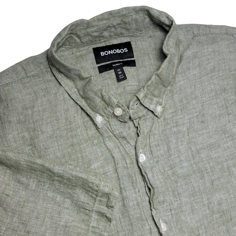 Bonobos Olive Green 100% Linen Riviera Tailored Fit Short Sleeve Shirt - Picture 6 of 6